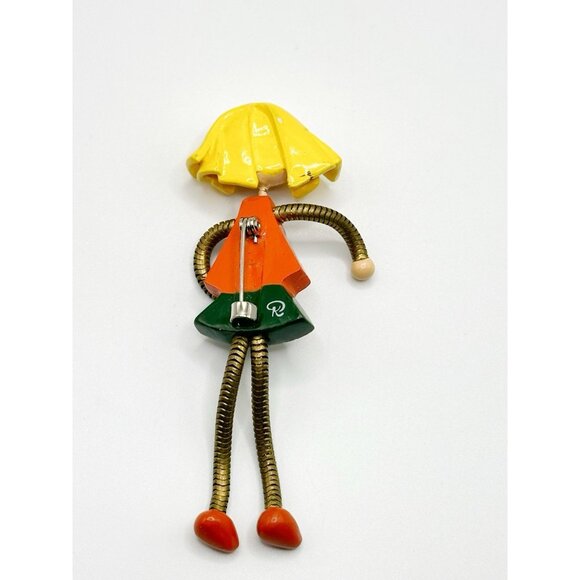 Katherine Perriguey Moveable Arms Legs Painted Girl Pin Brooch - Picture 2 of 2